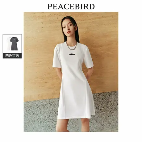 【悟空粉丝专享】 太平鸟圆领连衣裙后背镂空短裙撞色潮流T恤裙图片