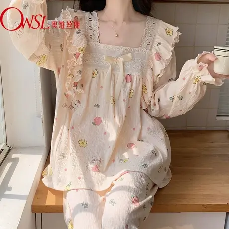 睡衣女春秋季长袖长裤网红风女士甜美可爱宽松家居服套装图片