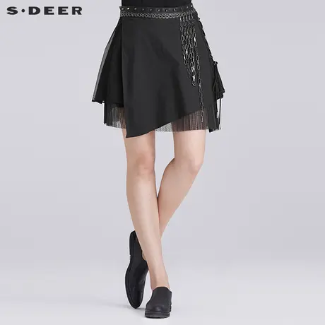 sdeer圣迪奥酷黑金属感搭片俏皮短裙S16281337图片