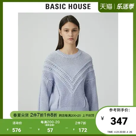 Basic House/百家好2021春秋商场同款圆领宽松休闲针织衫HVKT121F商品大图