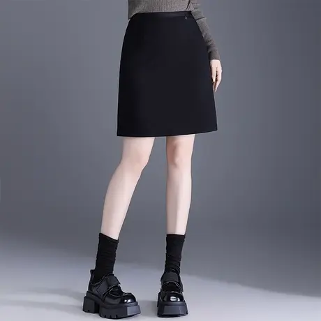 黑色短裙子包臀裙女2025秋季新款松紧腰显瘦a字百搭半身裙一步裙图片