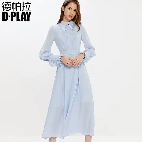 DPLAY德帕拉春新品欧美翻领喇叭袖气质温柔连衣裙名媛淑女裙图片