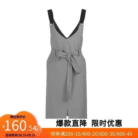 【艾格】千鸟格连衣裙女2023春季新款V领收腰背带中长裙官方旗舰图片