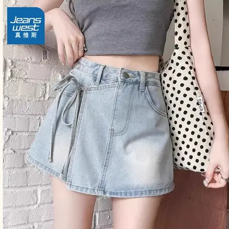 LE真维斯女装2025夏季新款 复古水洗A字女款宽松显瘦牛仔裙裤图片