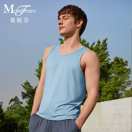 曼妮芬2025春男士舒适莫代尔休闲背心圆领运动打底上衣20400557图片