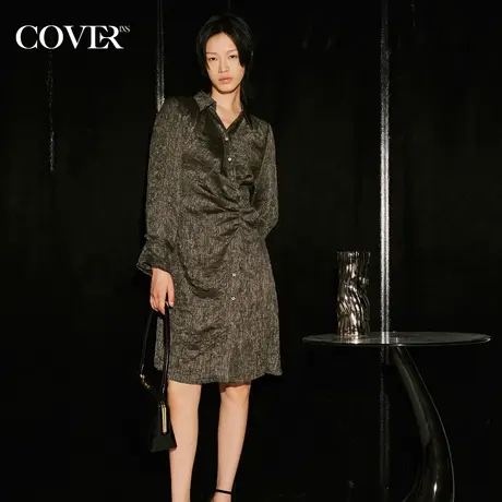 COVER秋季鎏金褶皱美拉德衬衫领裙子图片