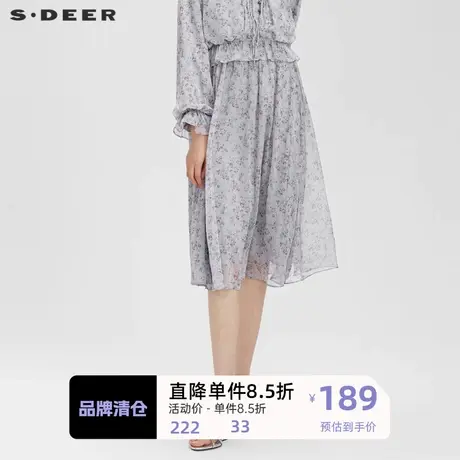 sdeer圣迪奥木耳边松紧高腰碎花雪纺长裙S232Z1105图片