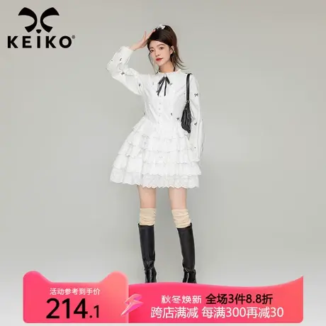 KEIKO层叠蕾丝花边白色蛋糕裙连衣裙秋季韩系学院风a字初恋娃娃裙图片