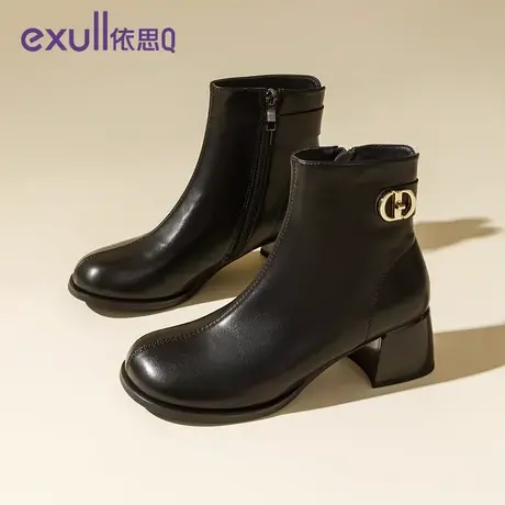 exull/依思Q法式短靴踝靴女靴粗跟瘦瘦靴子单靴秋冬高跟鞋女鞋图片