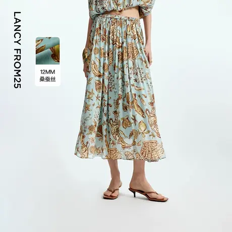 【漾25系列】朗姿桑蚕丝印花半裙设计感度假2025年夏季新款半身裙图片