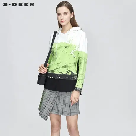 sdeer圣迪奥女装个性连帽泼墨印花拼接卫衣外套S21182223图片