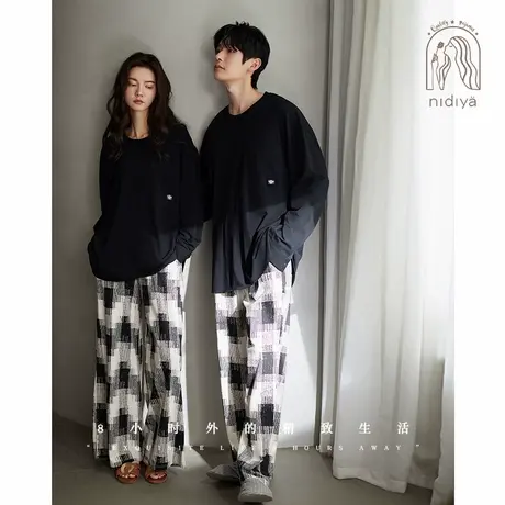 妮狄娅秋季情侣睡衣女柔软棉长袖韩版男休闲时尚春秋季家居服套装图片