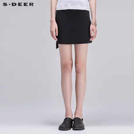 sdeer圣迪奥2019夏装黑色分割剪裁不规则微弹短裙包臀裙S17281336图片