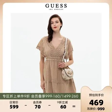 GUESS23新款女连衣裙流苏蕾丝镂空绣花V领甜美长裙-W3GK47WFDN0图片