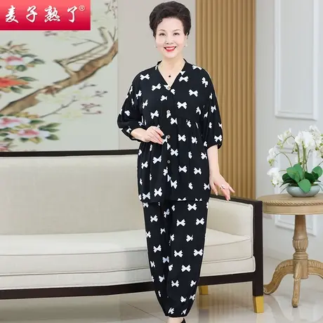休闲宽松春夏装七分袖中年妈妈女款全棉女士春秋大码家居服套装商品大图