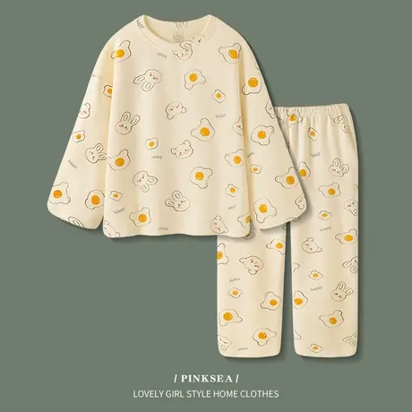 Pinksea睡衣女春秋新款套头德绒长袖家居服大码宽松套装可外穿冬图片