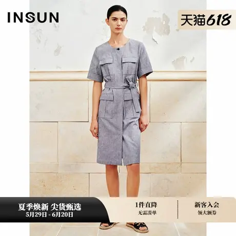 INSUN恩裳专选夏季工装风棉麻职业西装连衣裙图片