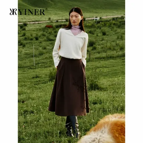 【木兰花系列】YINER音儿2024冬季新款羊毛羊绒美拉德高腰半身裙图片