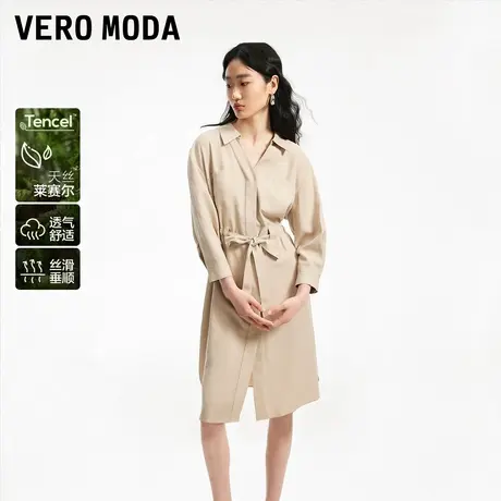 Vero Moda奥莱连衣裙夏季新款天丝亚麻休闲通勤简约衬衫裙子流行图片