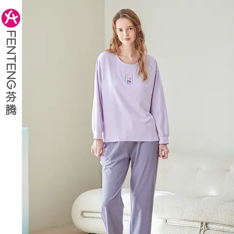 芬腾睡衣女纯棉春秋季长袖圆领休闲韩版少女全棉可外穿家居服套装图片