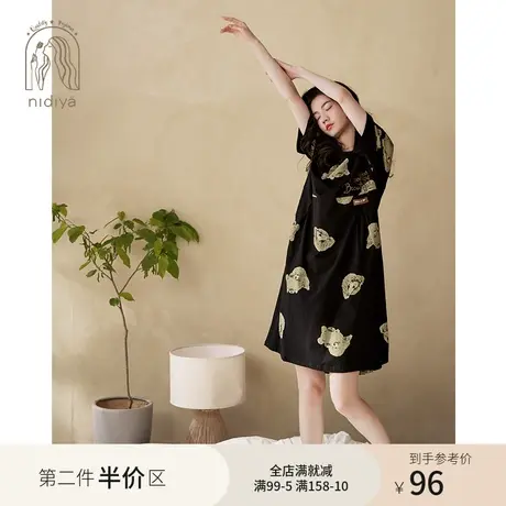 妮狄娅2023睡衣睡裙女夏季短袖纯棉韩版时尚宽松卡通可外穿家居服图片