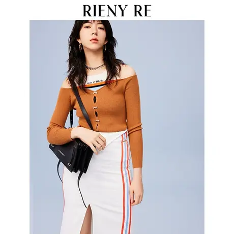 RIENYRE半身裙女春秋白色高腰设计感小众直筒修身开叉半身裙短裙图片