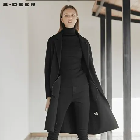 sdeer圣迪奥秋冬火纹绣花暗扣直筒型宽松双面呢大衣女S18461865图片