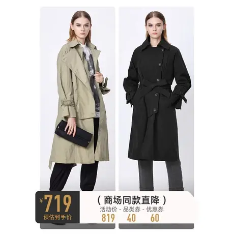 sdeer圣迪奥女装春秋装时尚翻领收腰单排扣长款风衣女S21381803图片