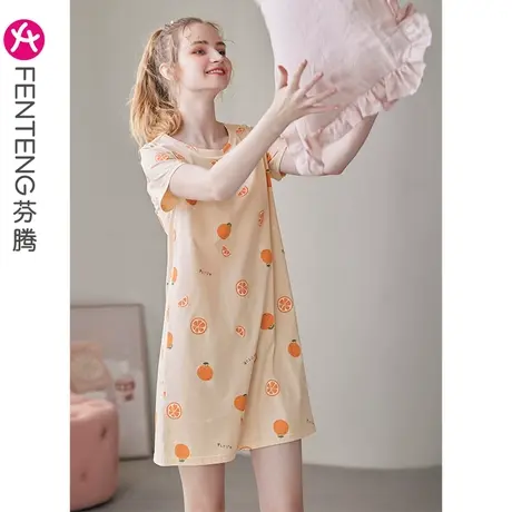 芬腾带胸垫睡裙纯棉女睡衣裙夏季纯欲风日系女款全棉可外穿家居服图片