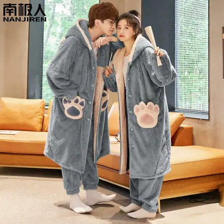 情侣睡衣冬季2023新款珊瑚绒男士女加绒加厚猫爪家居服睡袍秋冬款商品大图