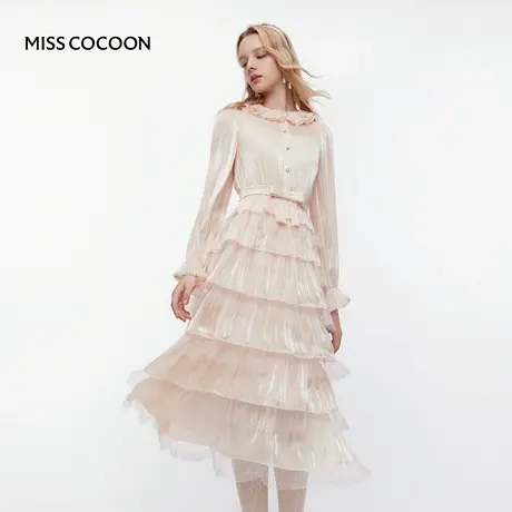 MISSCOCOON可可尼蝴蝶结蛋糕裙女2025冬季新款千金风灯笼袖连衣裙图片
