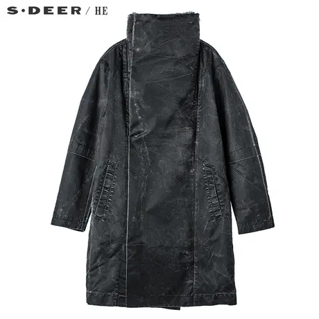 sdeerhe圣迪奥低调气质灰帅气占领做旧质感茧型长款棉衣H15471987图片