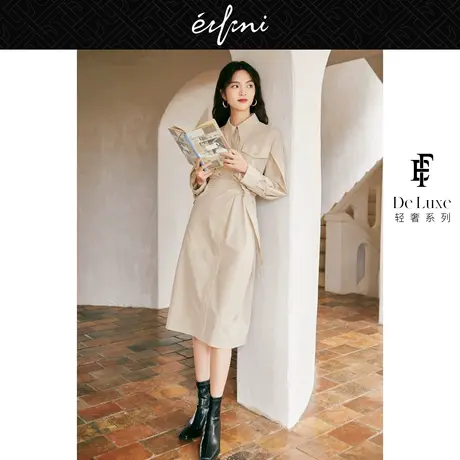 【轻奢系列】伊芙丽早秋衬衫连衣裙秋装2021年新款女小众风衣裙子图片