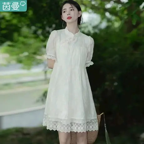 茵曼新中式连衣裙女装2024年夏季新款小个子设计感气质中长裙子图片