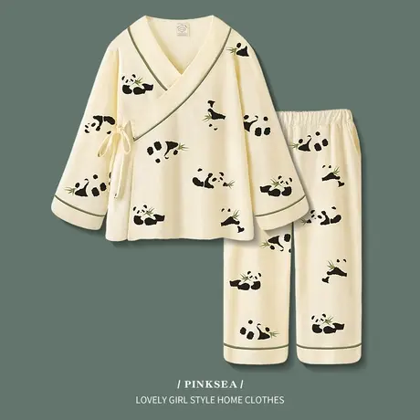 【国潮】情侣睡衣女春秋2023年新款熊猫大码汉服纯棉男士家居服商品大图