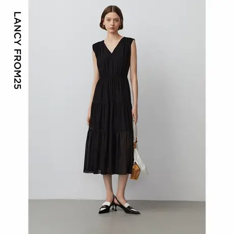 【七七酱直播间】朗姿法式连衣裙女2024夏季新款轻礼服气质收腰V图片