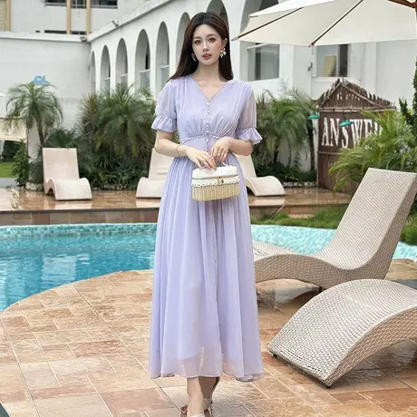 度假风显瘦a字连衣裙女图片