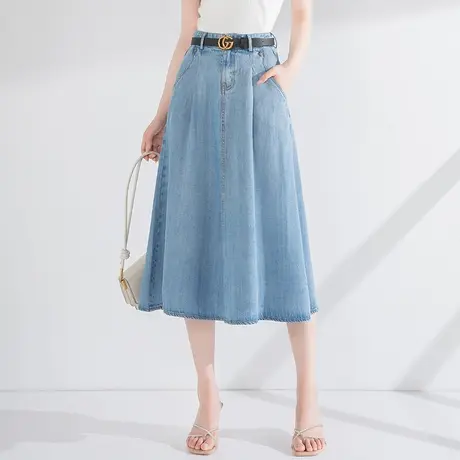 高腰a字牛仔半身裙女中长款天丝伞裙2023年新款夏季薄款冰丝半裙图片