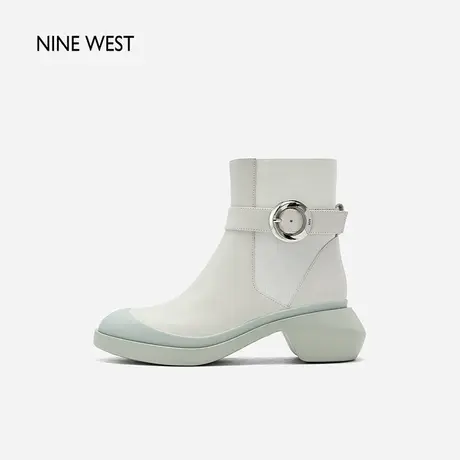 Nine West/玖熙层次感拼色厚底短靴2023冬新款滑梯跟酷飒时装靴女商品大图