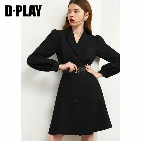DPLAY秋装新黑色长袖干练轻熟风双排扣西装连衣裙图片