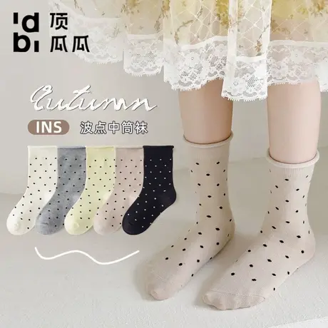 顶瓜瓜袜子女秋冬圆点日系中筒棉袜jk学院风花边堆堆袜春秋女长袜图片