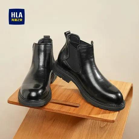 HLA/海澜之家男鞋新款秋季亮面时尚套脚靴子百搭休闲耐磨英伦皮鞋图片