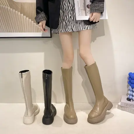 不过膝长靴女小个子2023秋冬季新款胖mm大筒围厚底瘦瘦高筒骑士靴商品大图