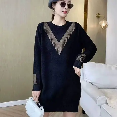 伊自尚胖mm大码女装打底衫毛衣200斤2023遮肉显瘦针织裙宽松内搭图片