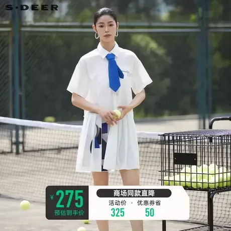 sdeer圣迪奥夏装学院风裙子系带字母印花衬衫连衣裙女S22281203图片