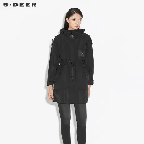 sdeer圣迪奥女装秋装高领连帽字母收腰通勤长款风衣外套S21381702图片