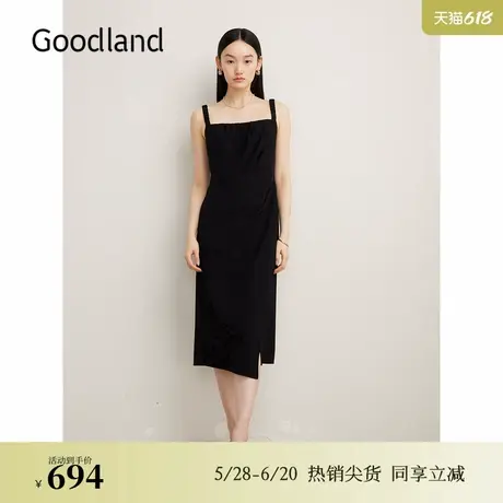 【醋酸系列】Goodland美地夏季法式小黑裙吊带连衣裙图片