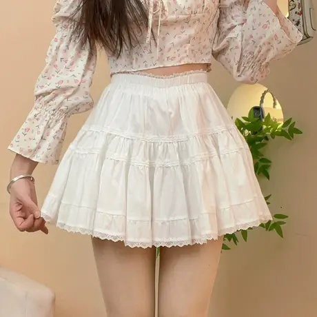 乡美媚白色甜妹褶皱公主半身裙女春季高腰显瘦短裙百搭遮胯芭蕾裙图片
