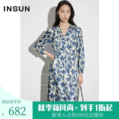 恩裳COVER2023春款新款几何线性感V领连衣裙下摆抽褶口袋收腰裙子图片