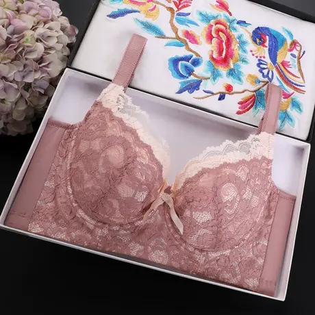 美容院薄款文胸罩聚拢调整型无海绵文胸收副乳大码五排扣女士内衣图片